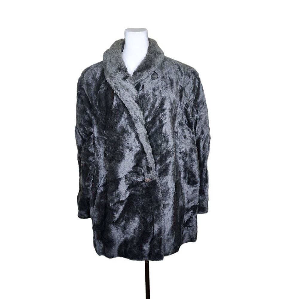 Vintage 60s Faux Fur Coat Womens Size 2XL Dark Gray Mod Mob Wife